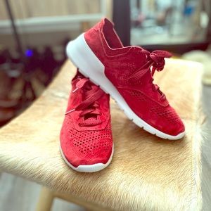 Red suede sneakers